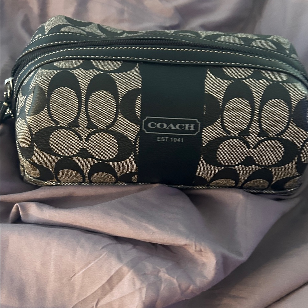 Coach Signature Black and Gray Toiletry Bag with hang tag